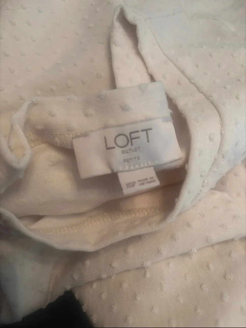 LOFT Cream Short Sleeve Dot-Texture Blouse